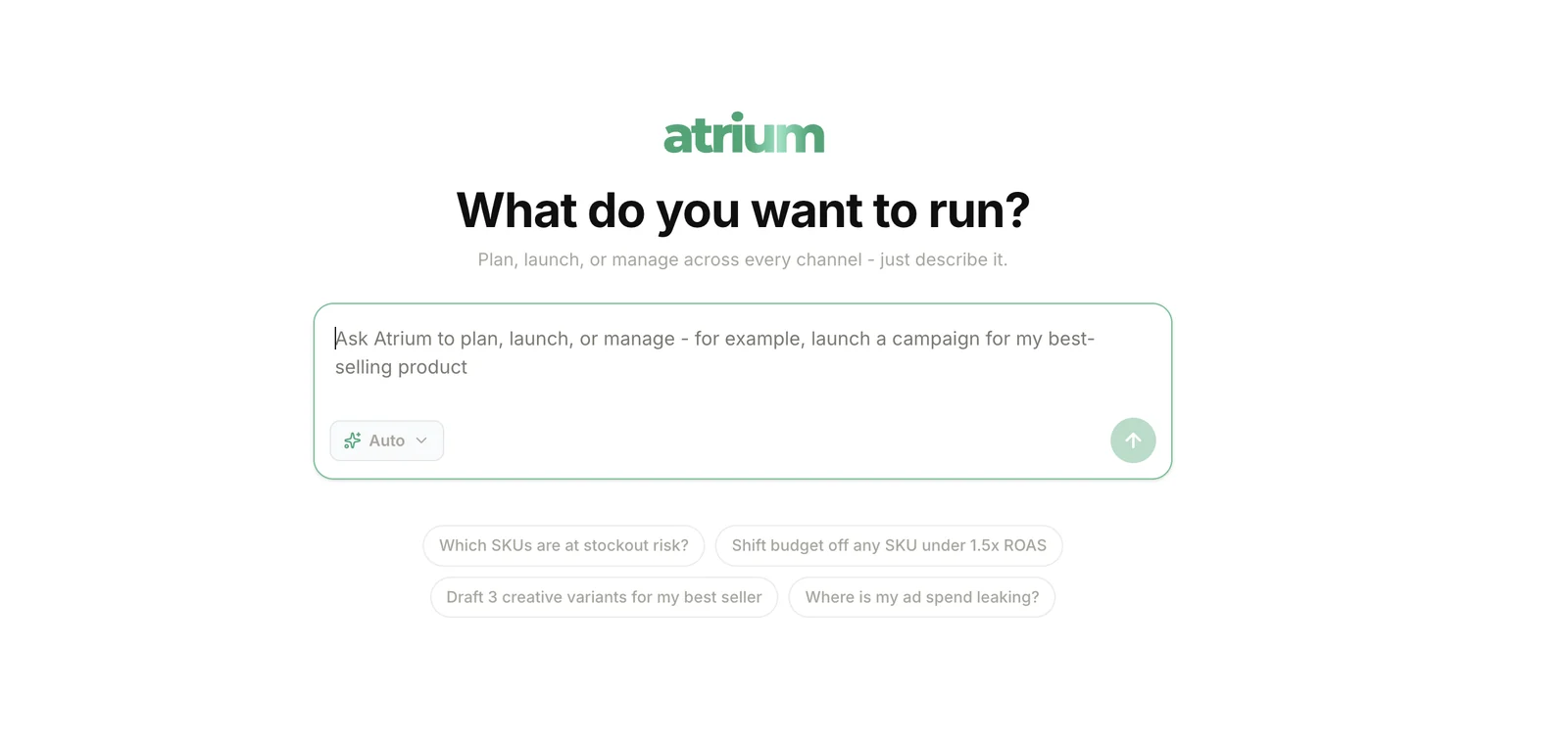The Atrium command box: plan, launch, or manage a campaign across every channel just by describing it