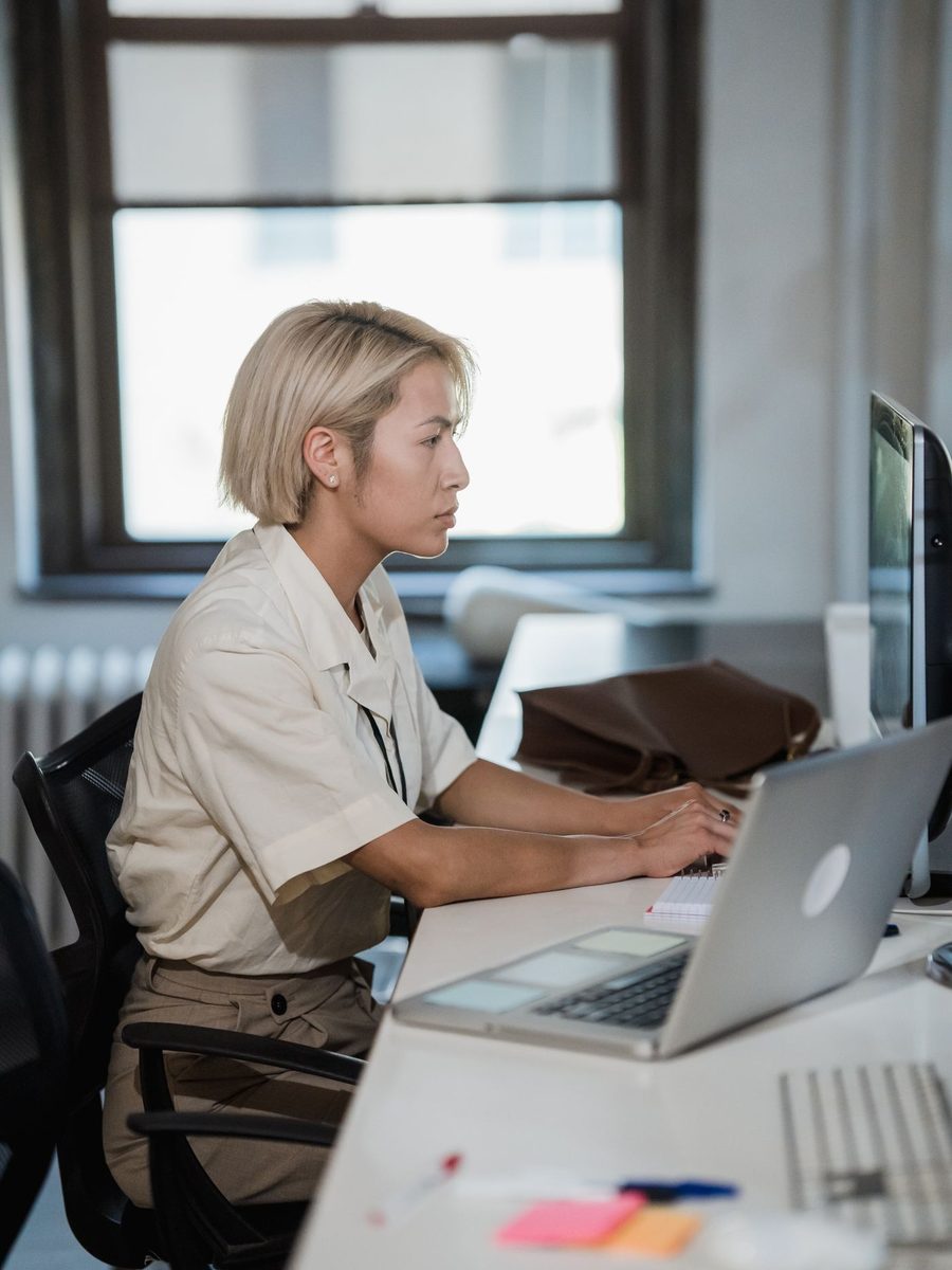 An insurance agent working at her desk