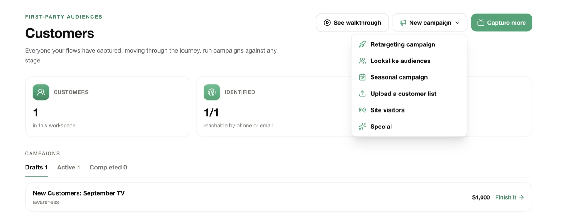 Your own customers, on TV. Retarget, lookalike, or upload.