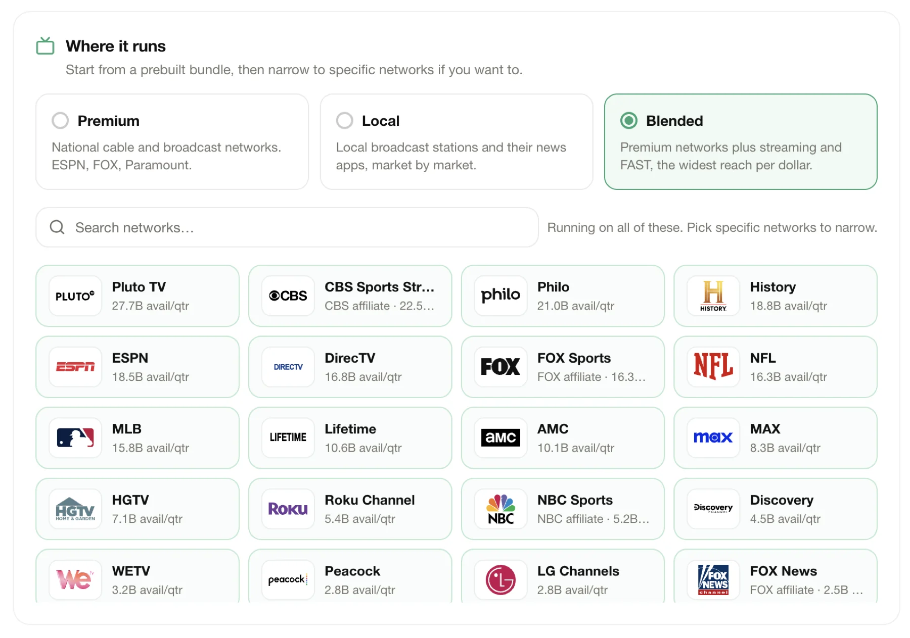 Pick your TV networks. Premium, local, or both.