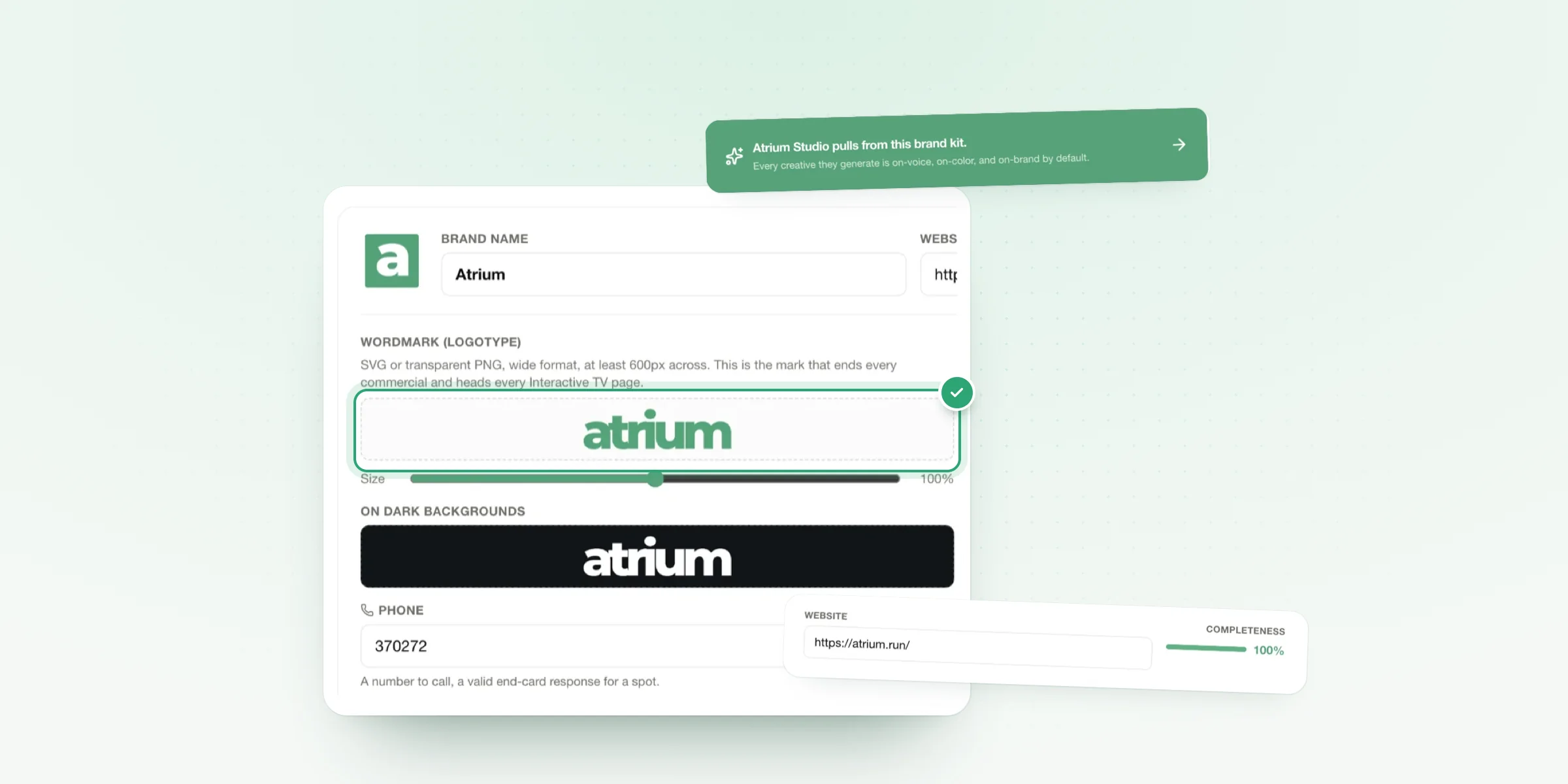 Your brand, pulled in. Logo, colors and fonts from your own site.